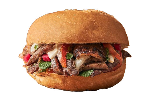 Shawarma meat with kaiser bread